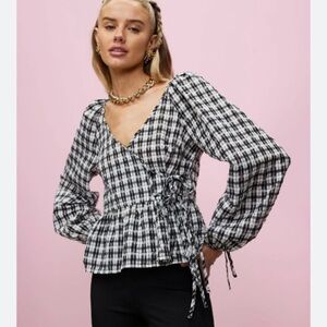 Topshop Gingham Tie Sheer Blouse